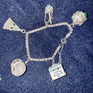 Silver Charm Bracelet with Green Accents